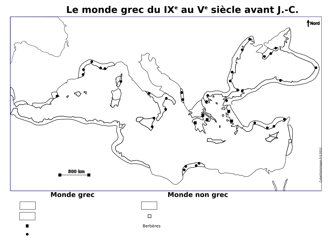 Le monde grec du IXe au Ve siècles avant J.-C. (carte et fond de carte)