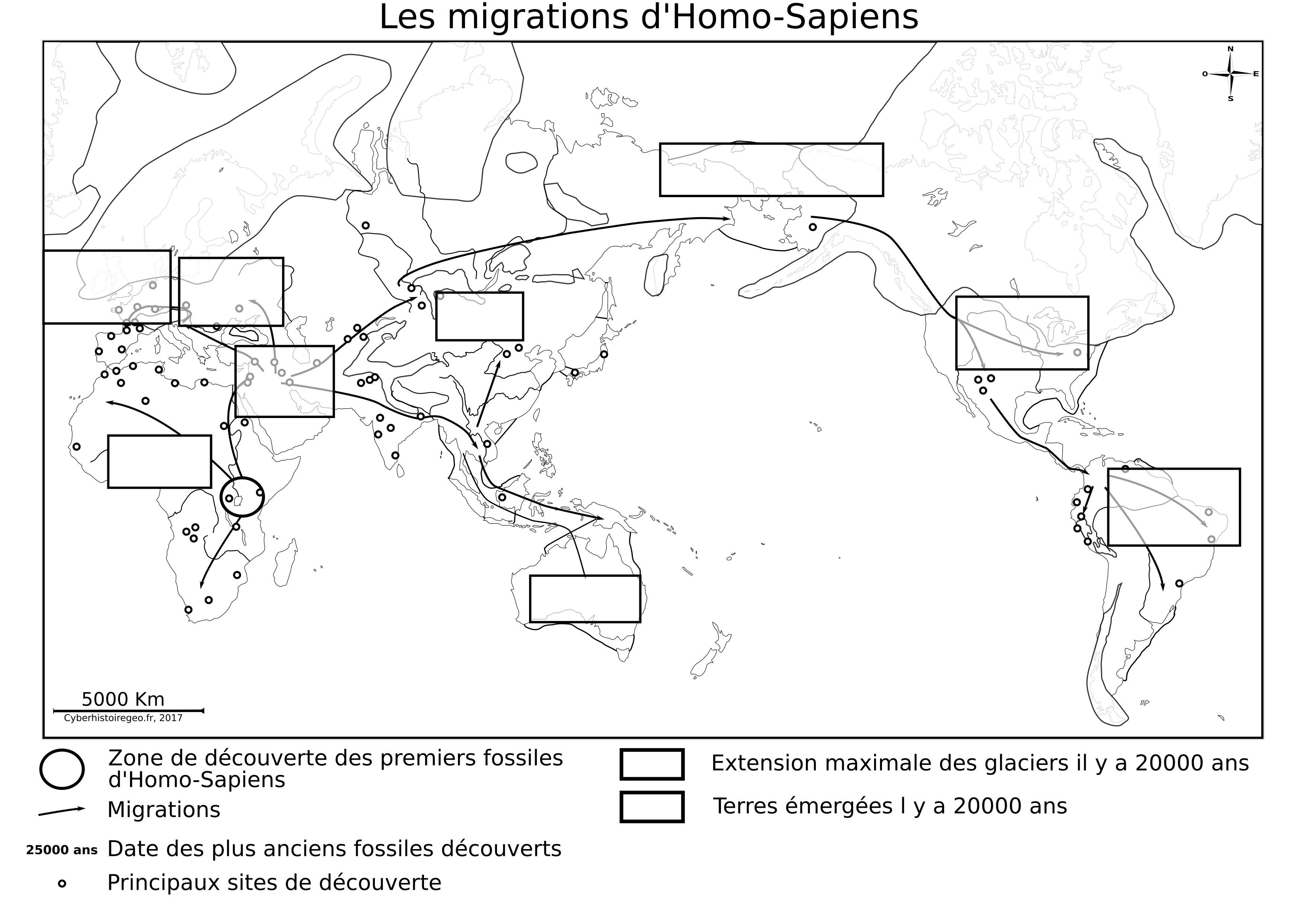 Les migrations d'Homo Sapiens: fonds de carte